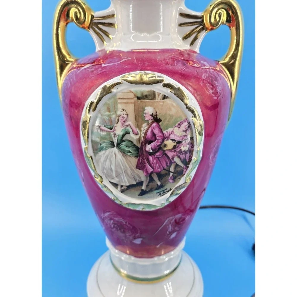 Vtg George & Martha Washington Table Lamp Porcelain Ceramic Signed Langbroek MCM